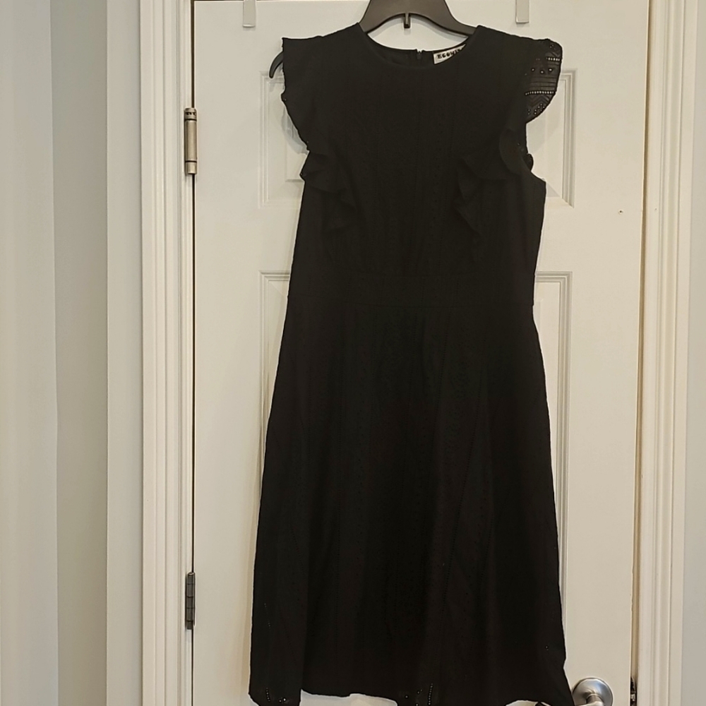 Black eyelet knit dress